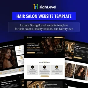 Hair Salon GoHighLevel Website Template, Luxury Dark Gold Beauty Studio Booking Site