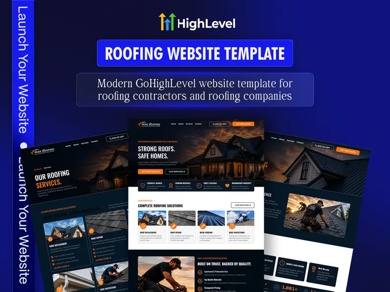 Roofing GoHighLevel Website Template, GHL Roofing Contractor Website, 4 Page Roof Repair Business Website, Done For You