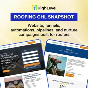 Roofing GoHighLevel Snapshot, GHL Roofer CRM, Website + Funnels + Automations + Nurture, Done For You GHL