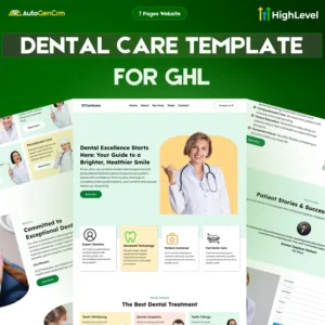 Dental Care GoHighLevel Website Template, GHL Dentist Website, 5 Pages Design, Done For You