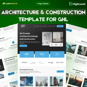 Architecture Construction GoHighLevel Template, GHL Contractor Website, 7 Page Website Design