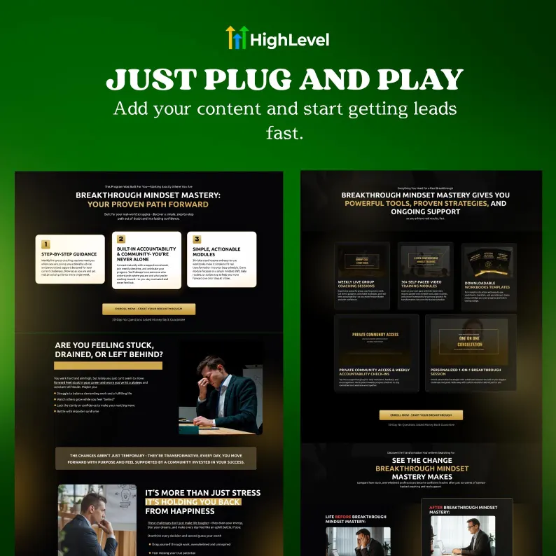 GoHighLevel Coach Landing Page Template, Mindset Coaching Funnel, GHL Funnel