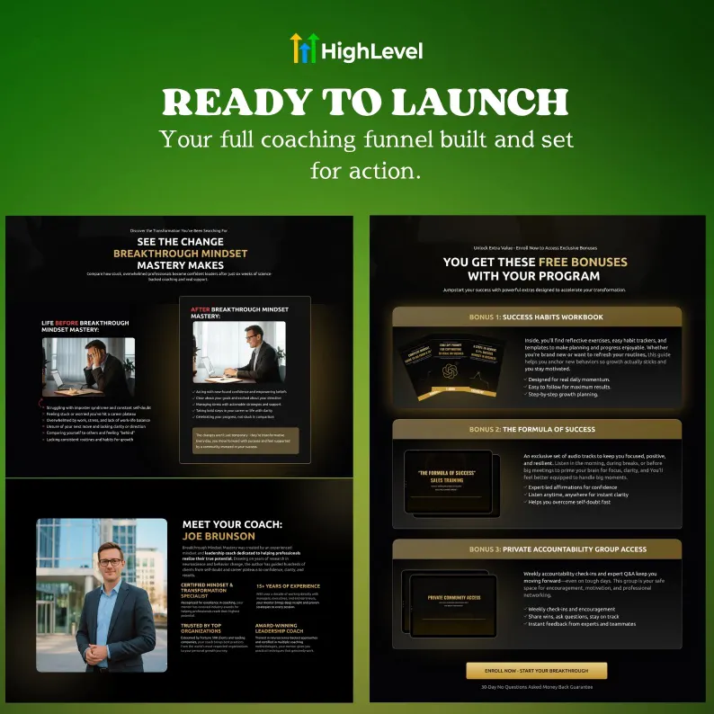 GoHighLevel Coach Landing Page Template, Mindset Coaching Funnel, GHL Funnel
