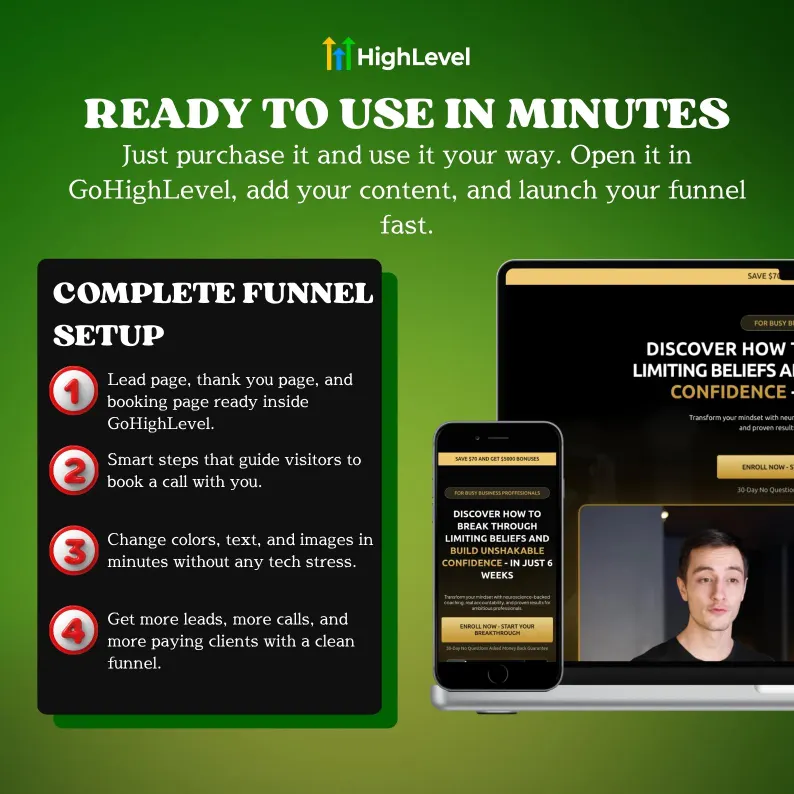 GoHighLevel Coach Landing Page Template, Mindset Coaching Funnel, GHL Funnel