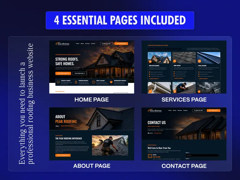 Roofing GoHighLevel Website Template, GHL Roofing Contractor Website, 4 Page Roof Repair Business Website, Done For You