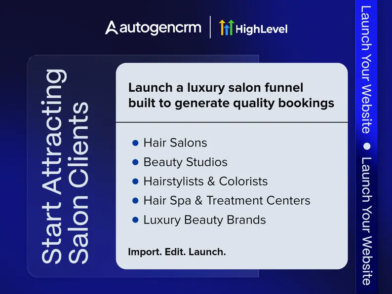 Hair Salon GoHighLevel Website Template, Luxury Dark Gold Beauty Studio Booking Site