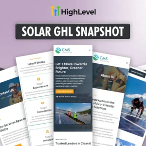 Solar GoHighLevel Snapshot, GHL Solar Business CRM, Website + Funnels + Automations + Nurture, Done For You