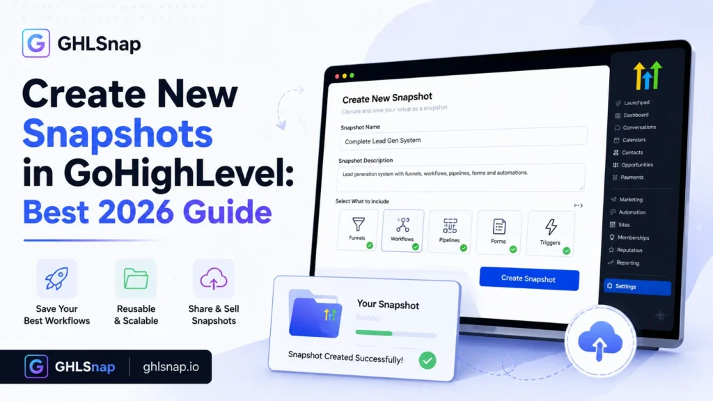 Create new snapshots in GoHighLevel shown inside the agency snapshot screen