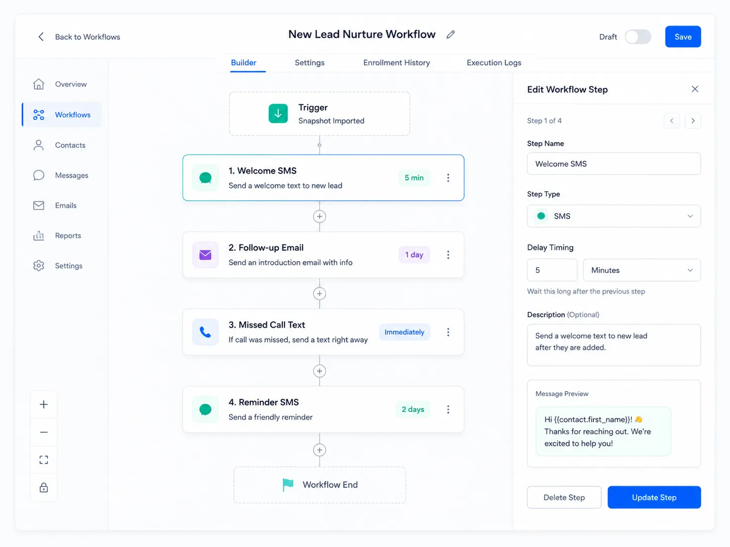 Checking workflow names and follow up timing inside an imported GoHighLevel snapshot